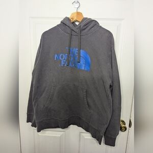 The North Face Mens Hoodie Gray Blue Logo Pullover Hooded Sweatshirt Size Large